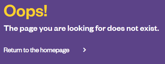 screenshot of a fancy 404 page that says 'Oops! The page you are looking for does not exist'
