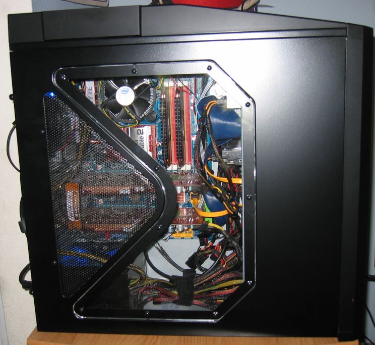 desktop computer with window on the side