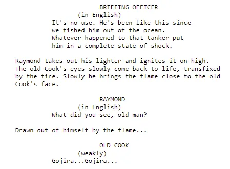 chunk of script from godzilla movie, the bad 1998 one that I love